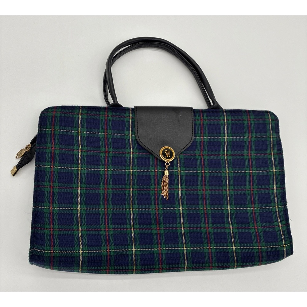 Vintage "The IX Bag" Tartan Plaid Top-Handle Handbag Gold Tassel 1980 1990